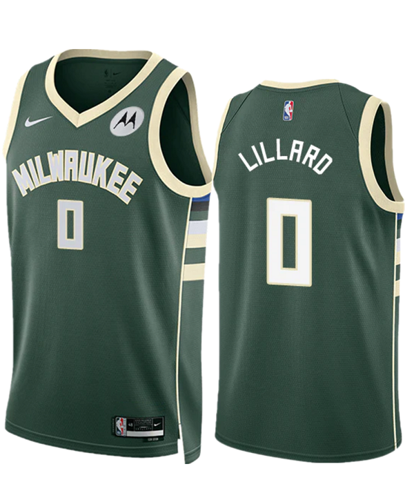 Men's Milwaukee Bucks #0 Damian Lillard Green Stitched Basketball Jersey Men's Milwaukee Bucks #0 Damian Lillard Green Stitched Basketball Jersey